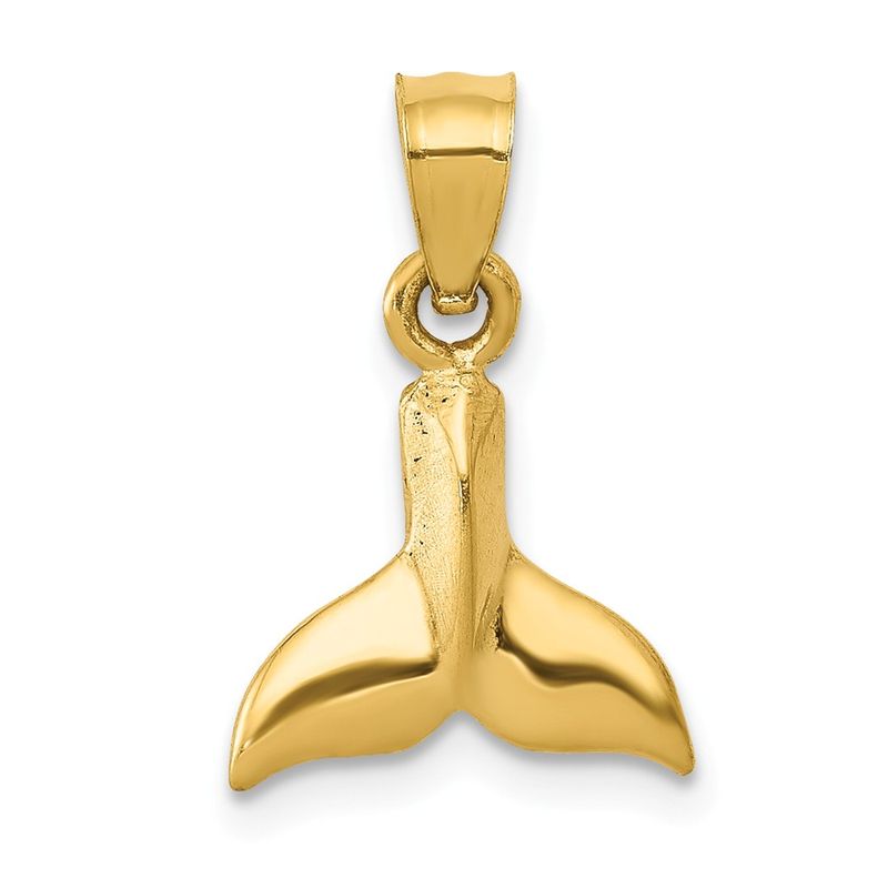 14k Yellow Gold Small 3d Whale Tail Necklace - 16 Inch